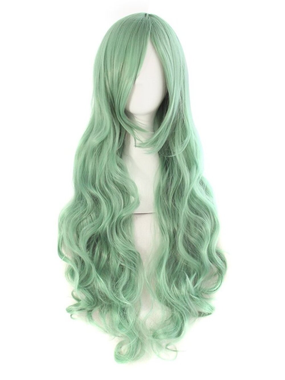 Women's Grey Green 32 Inch Long Hair Spiral Curly Cosplay Wigs With Side Bangs